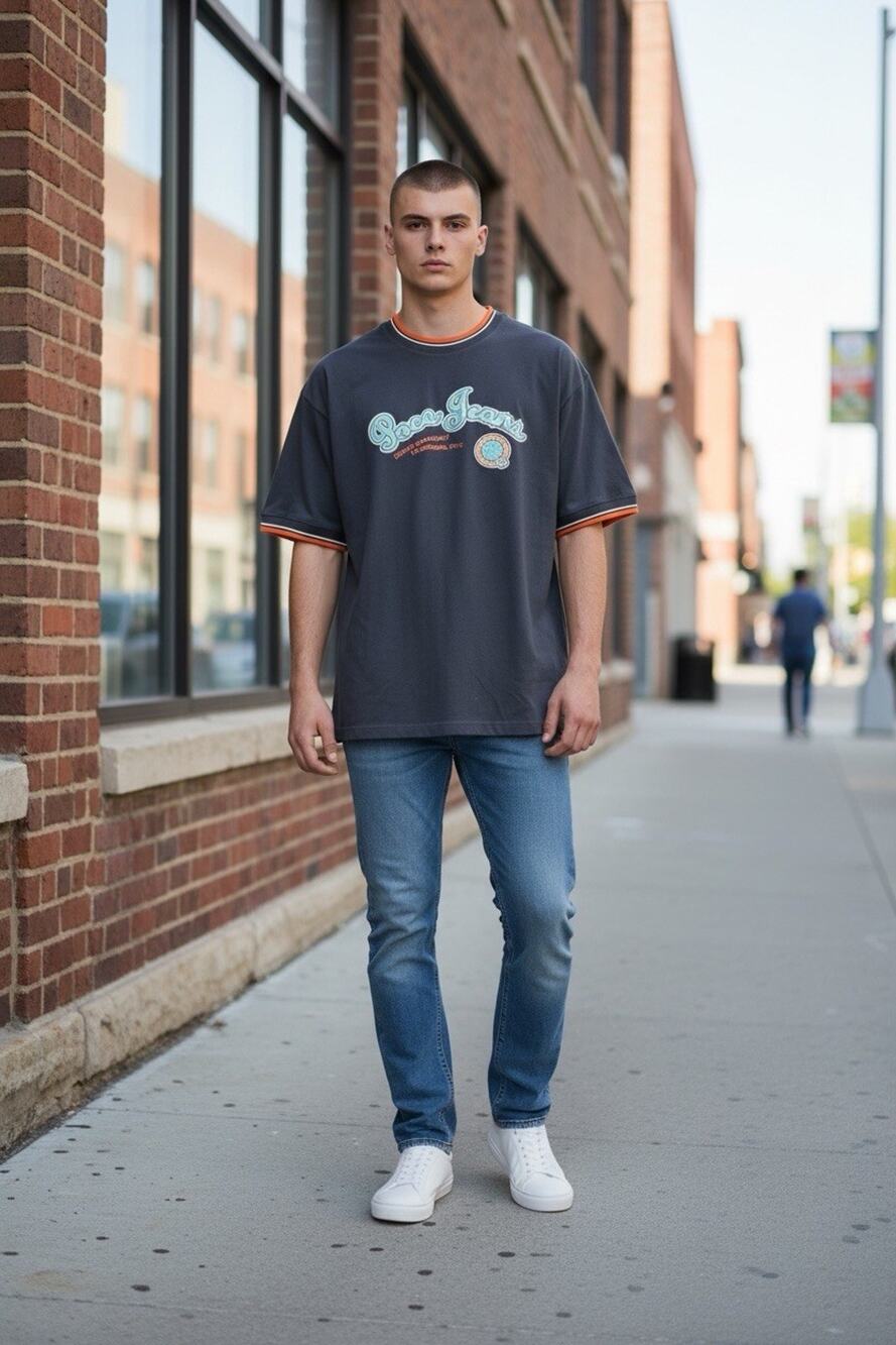 NWT Vintage Y2K Paco Jeans XL Navy Blue Embroidered Logo T-Shirt Classic Casual